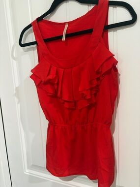 Red Ruffle Sleeveless Blouse